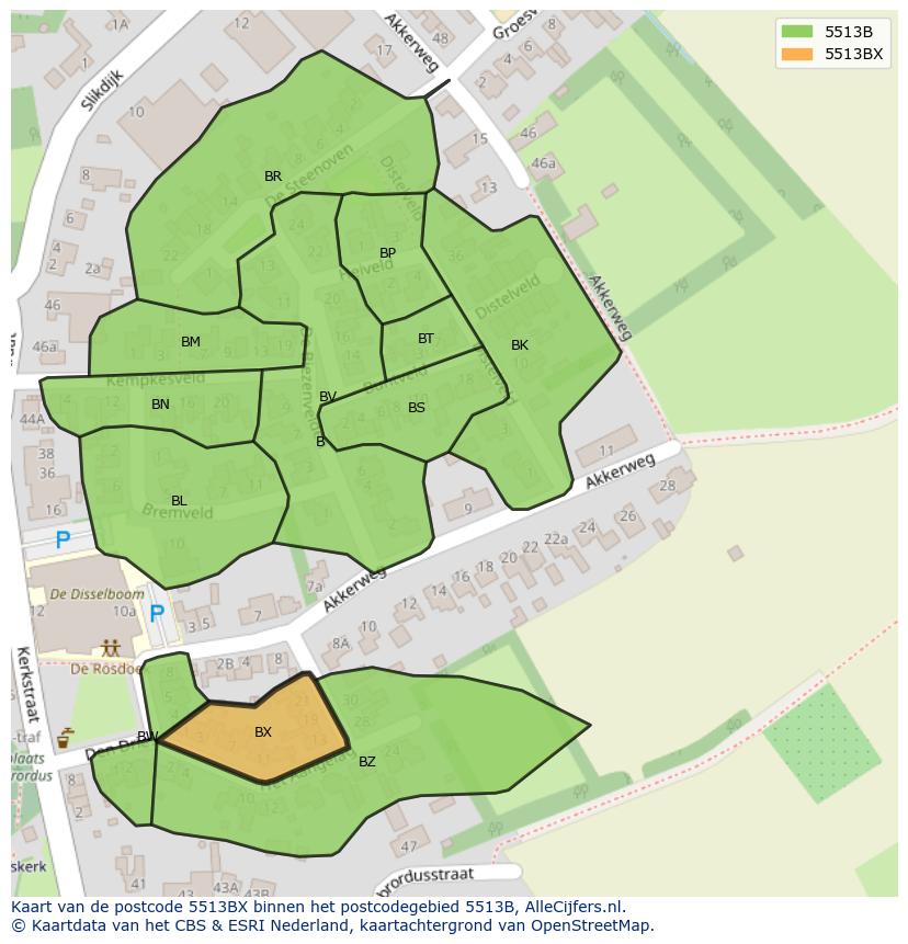 Afbeelding van het postcodegebied 5513 BX op de kaart.