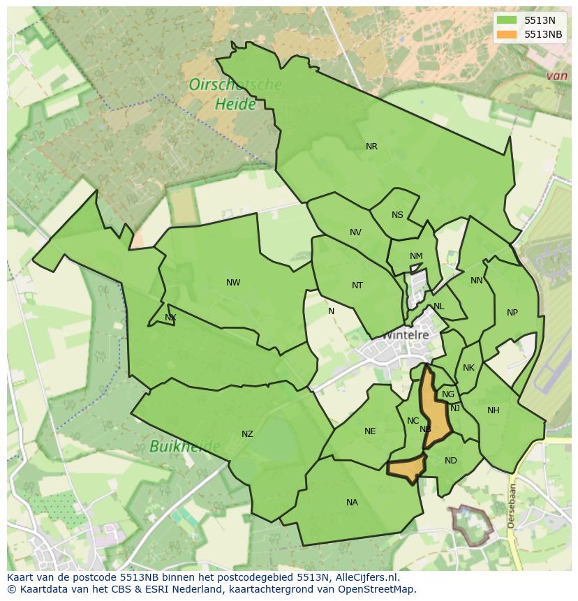 Afbeelding van het postcodegebied 5513 NB op de kaart.
