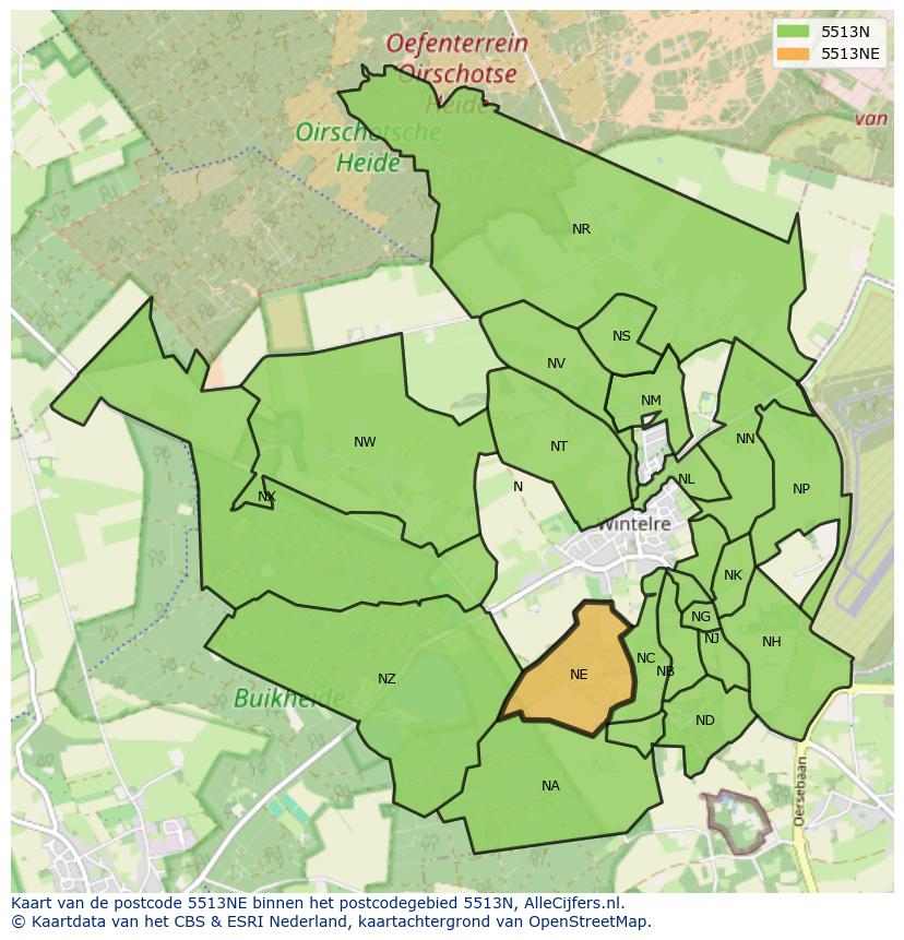 Afbeelding van het postcodegebied 5513 NE op de kaart.