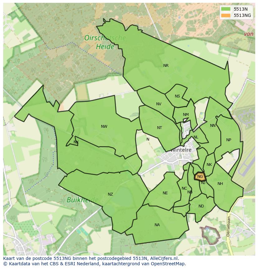 Afbeelding van het postcodegebied 5513 NG op de kaart.