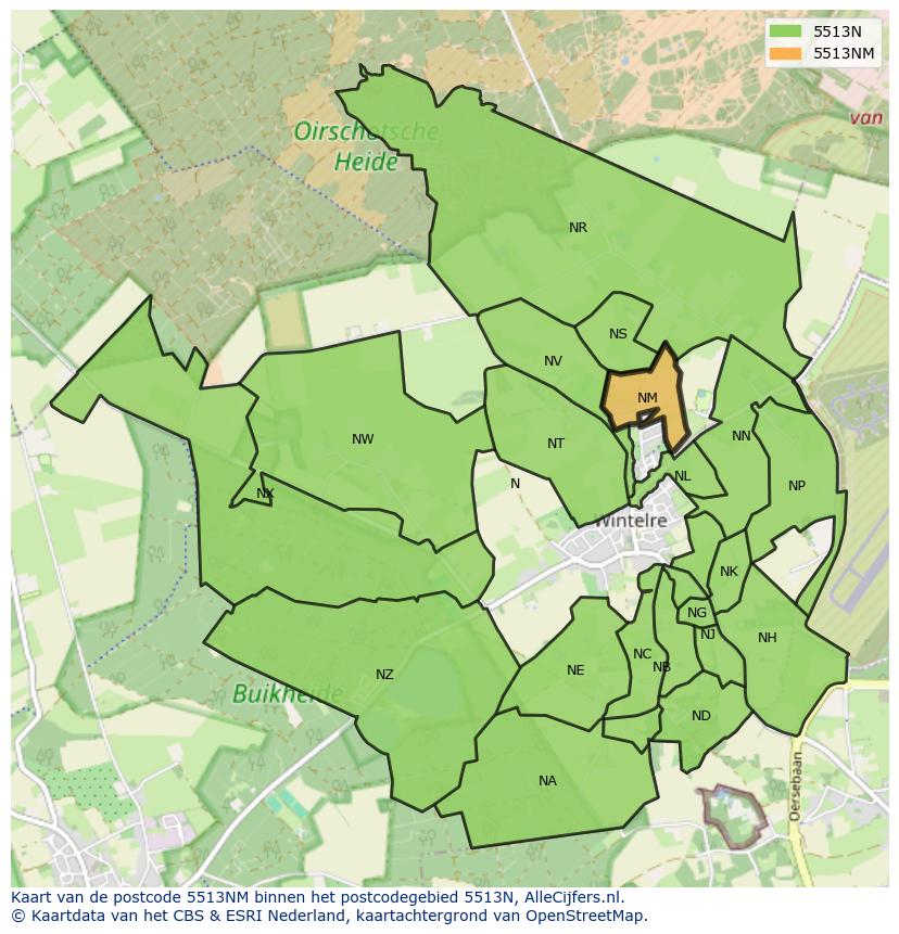 Afbeelding van het postcodegebied 5513 NM op de kaart.