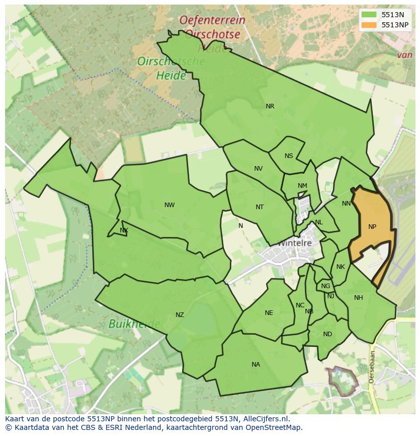 Afbeelding van het postcodegebied 5513 NP op de kaart.