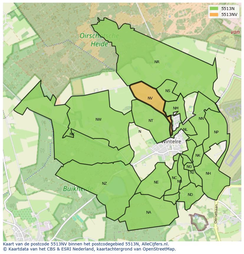 Afbeelding van het postcodegebied 5513 NV op de kaart.