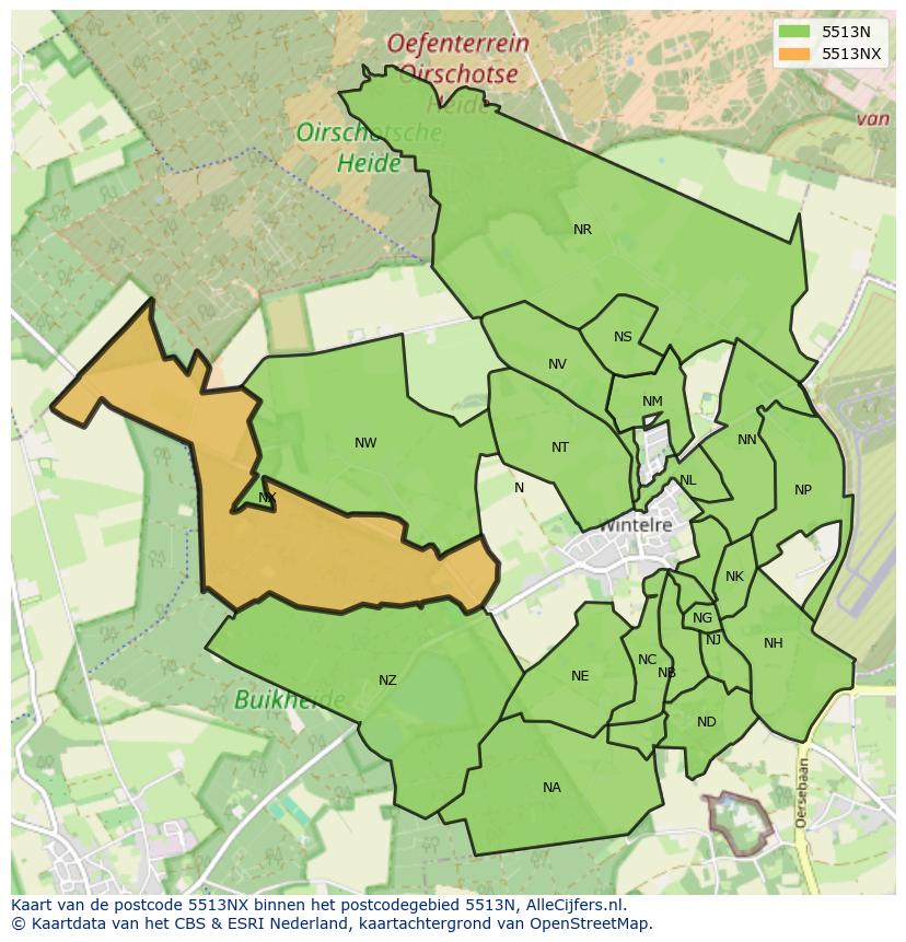 Afbeelding van het postcodegebied 5513 NX op de kaart.