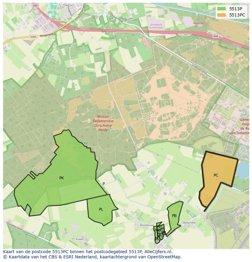 Afbeelding van het postcodegebied 5513 PC op de kaart.