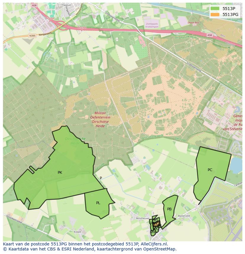 Afbeelding van het postcodegebied 5513 PG op de kaart.