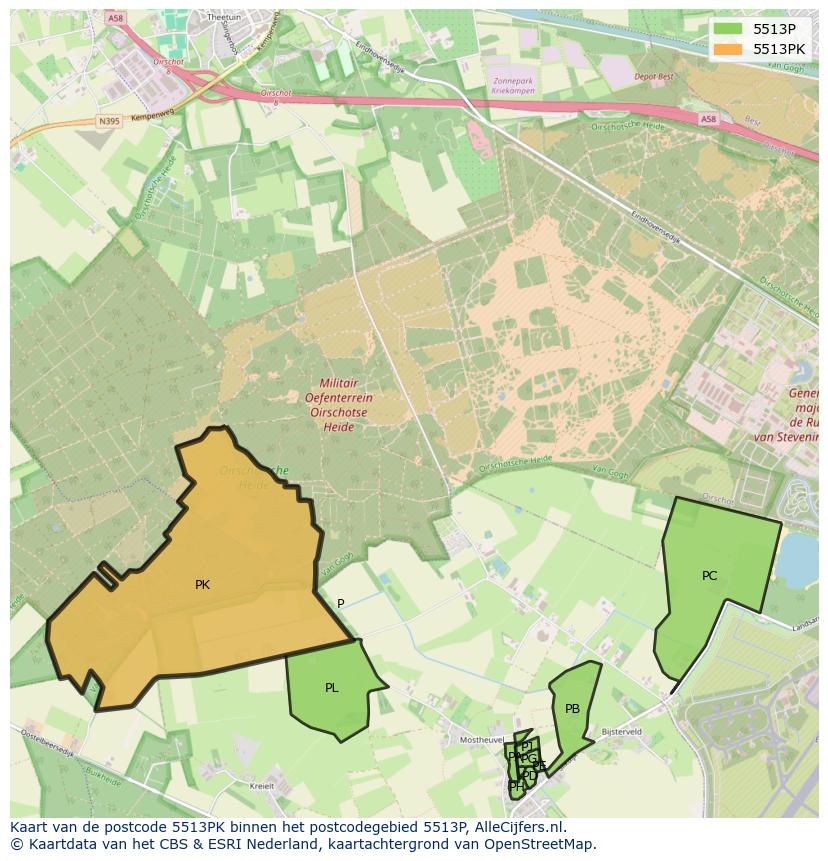 Afbeelding van het postcodegebied 5513 PK op de kaart.