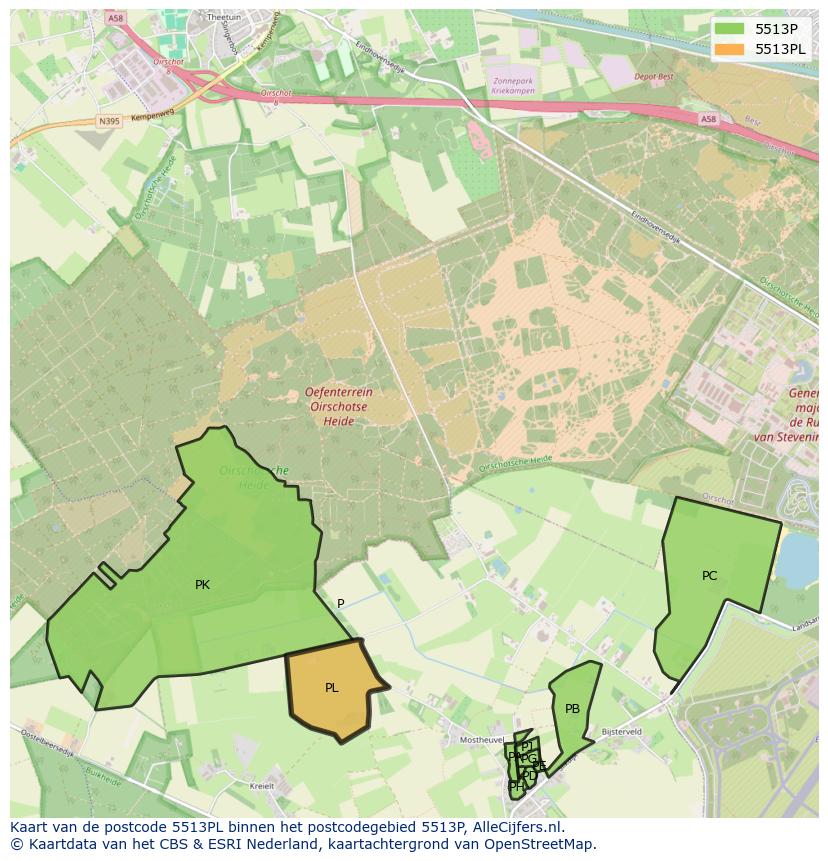 Afbeelding van het postcodegebied 5513 PL op de kaart.
