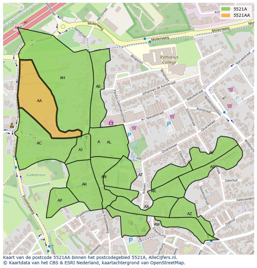 Afbeelding van het postcodegebied 5521 AA op de kaart.