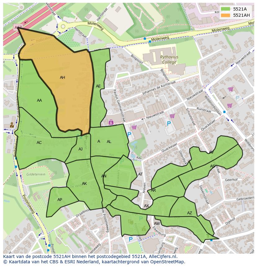 Afbeelding van het postcodegebied 5521 AH op de kaart.
