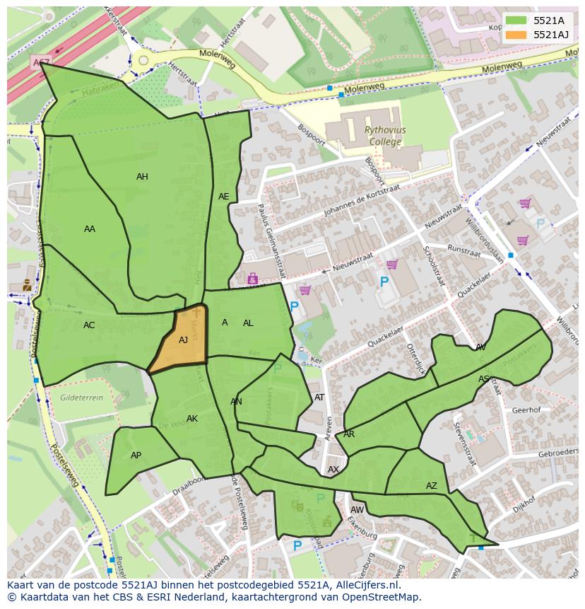 Afbeelding van het postcodegebied 5521 AJ op de kaart.