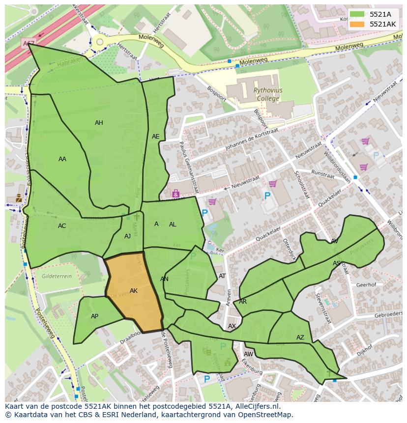 Afbeelding van het postcodegebied 5521 AK op de kaart.