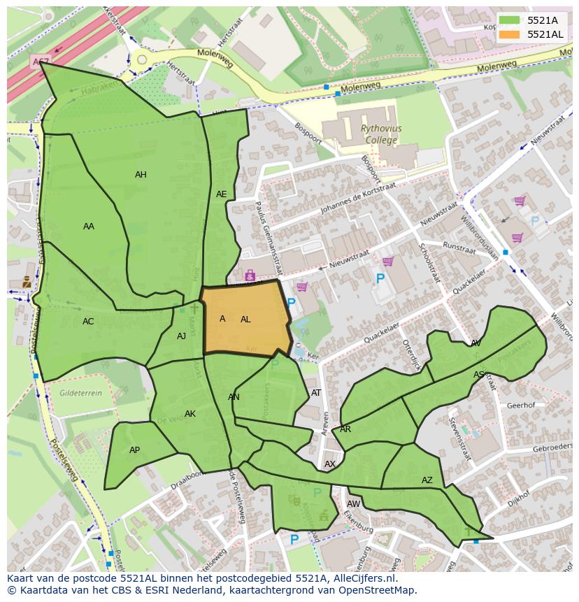 Afbeelding van het postcodegebied 5521 AL op de kaart.