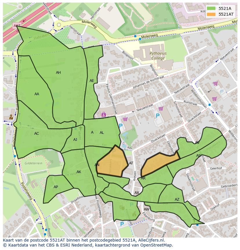 Afbeelding van het postcodegebied 5521 AT op de kaart.