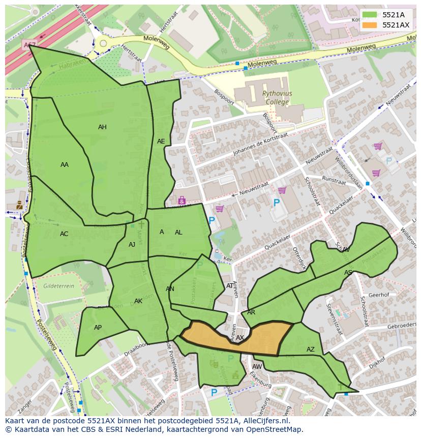 Afbeelding van het postcodegebied 5521 AX op de kaart.