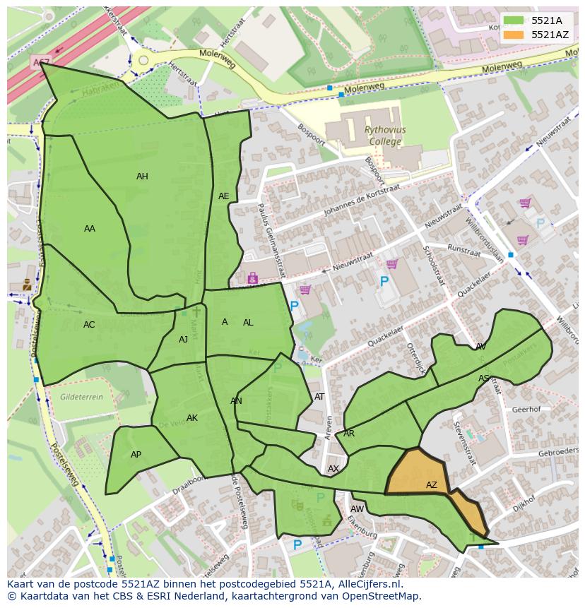 Afbeelding van het postcodegebied 5521 AZ op de kaart.