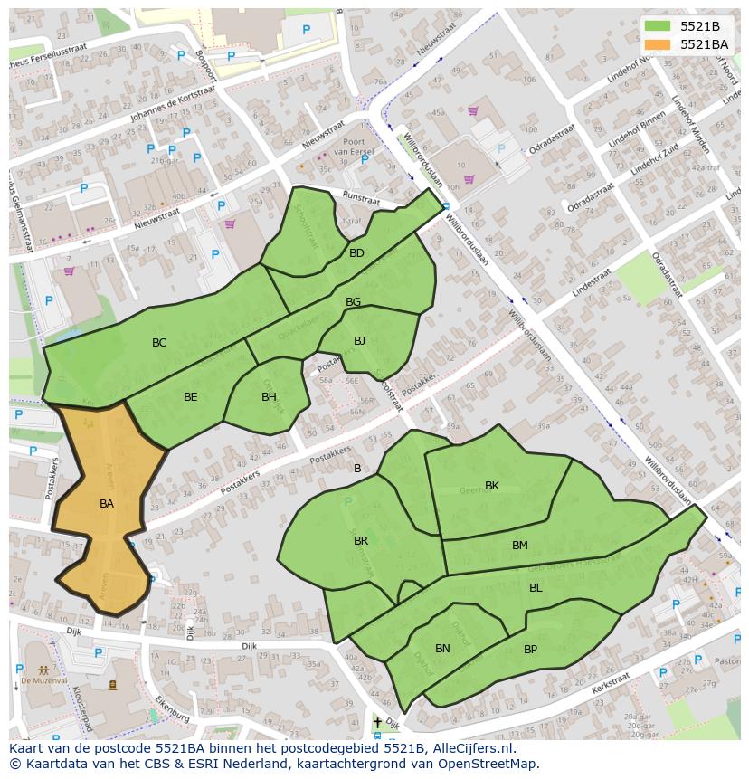 Afbeelding van het postcodegebied 5521 BA op de kaart.