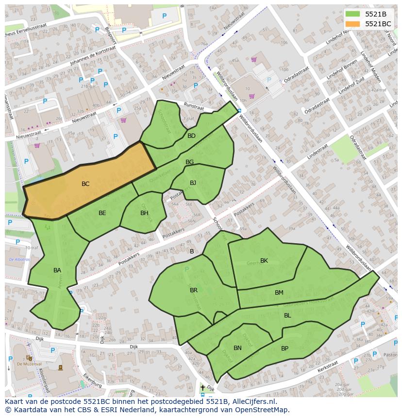 Afbeelding van het postcodegebied 5521 BC op de kaart.