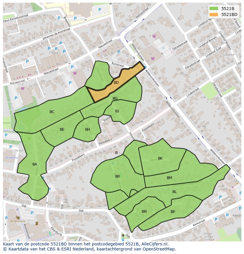 Afbeelding van het postcodegebied 5521 BD op de kaart.