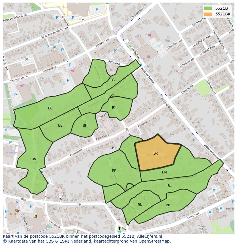 Afbeelding van het postcodegebied 5521 BK op de kaart.