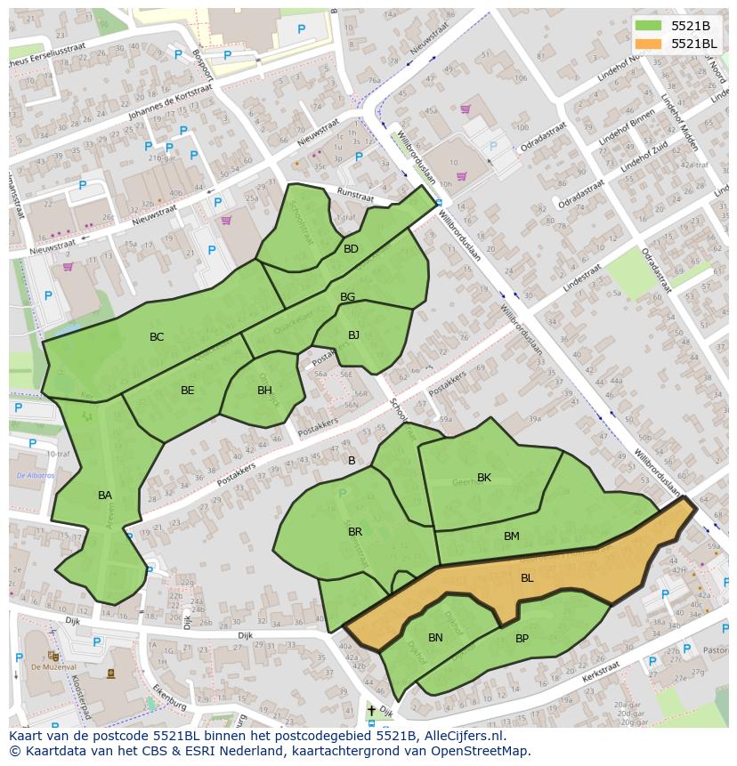 Afbeelding van het postcodegebied 5521 BL op de kaart.