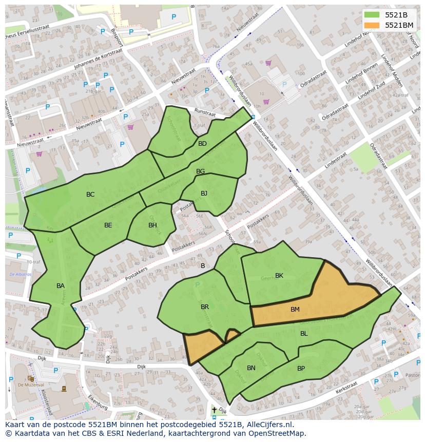 Afbeelding van het postcodegebied 5521 BM op de kaart.