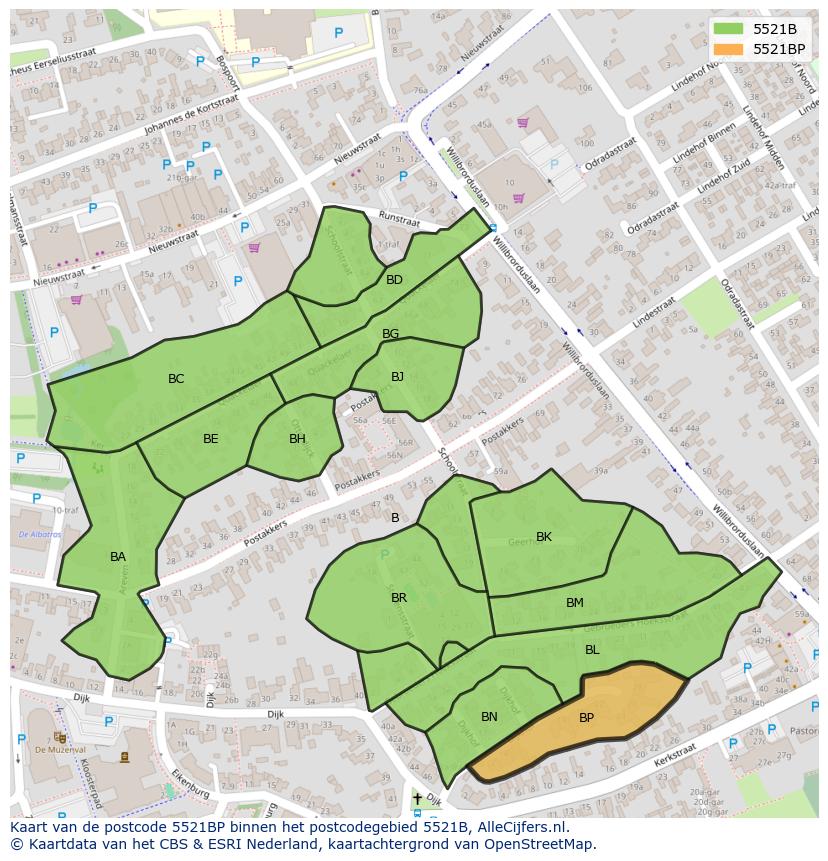 Afbeelding van het postcodegebied 5521 BP op de kaart.