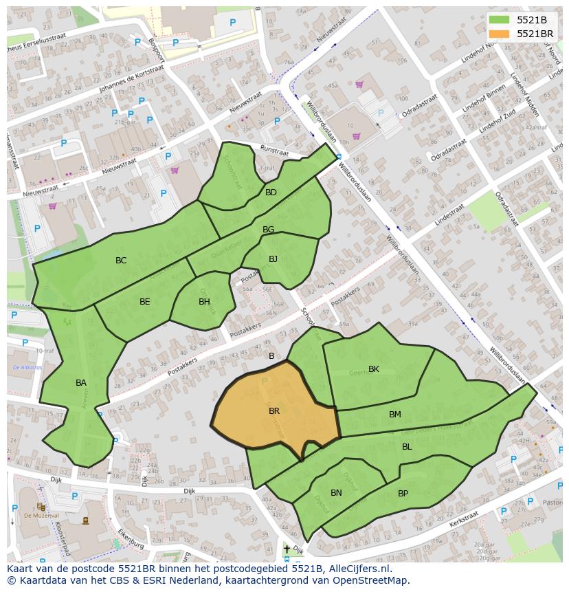 Afbeelding van het postcodegebied 5521 BR op de kaart.