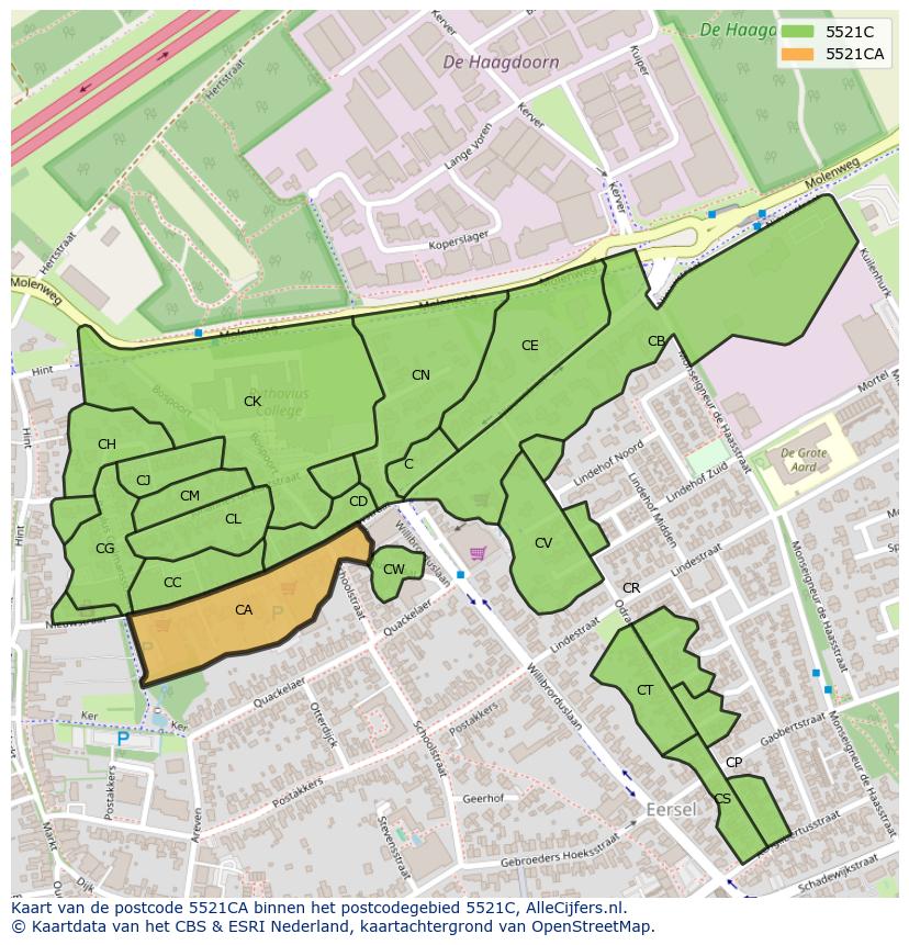 Afbeelding van het postcodegebied 5521 CA op de kaart.