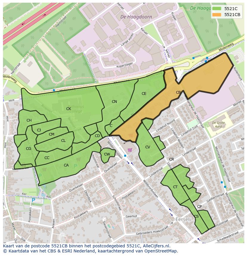 Afbeelding van het postcodegebied 5521 CB op de kaart.