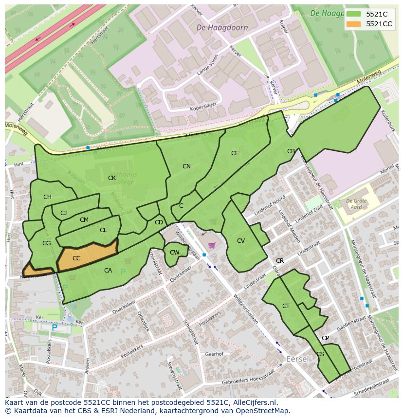 Afbeelding van het postcodegebied 5521 CC op de kaart.