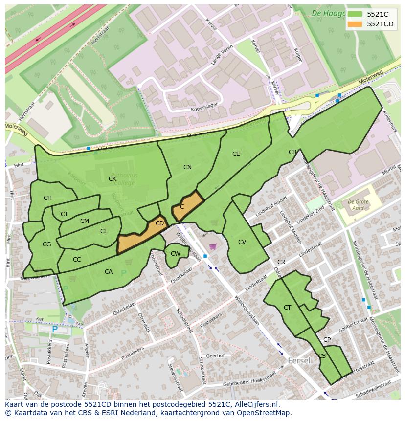 Afbeelding van het postcodegebied 5521 CD op de kaart.