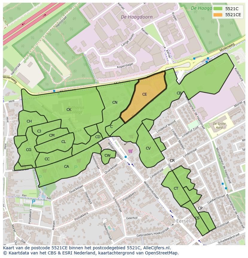 Afbeelding van het postcodegebied 5521 CE op de kaart.