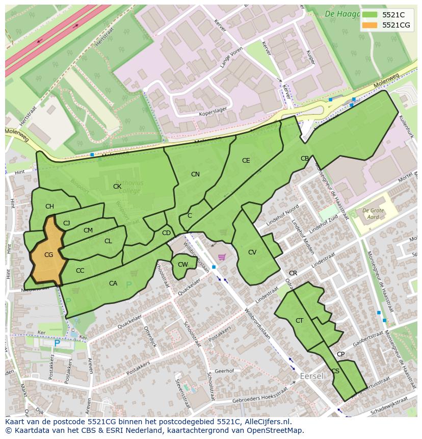 Afbeelding van het postcodegebied 5521 CG op de kaart.