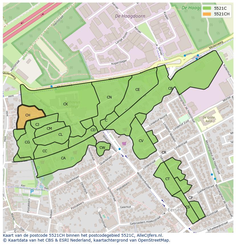 Afbeelding van het postcodegebied 5521 CH op de kaart.