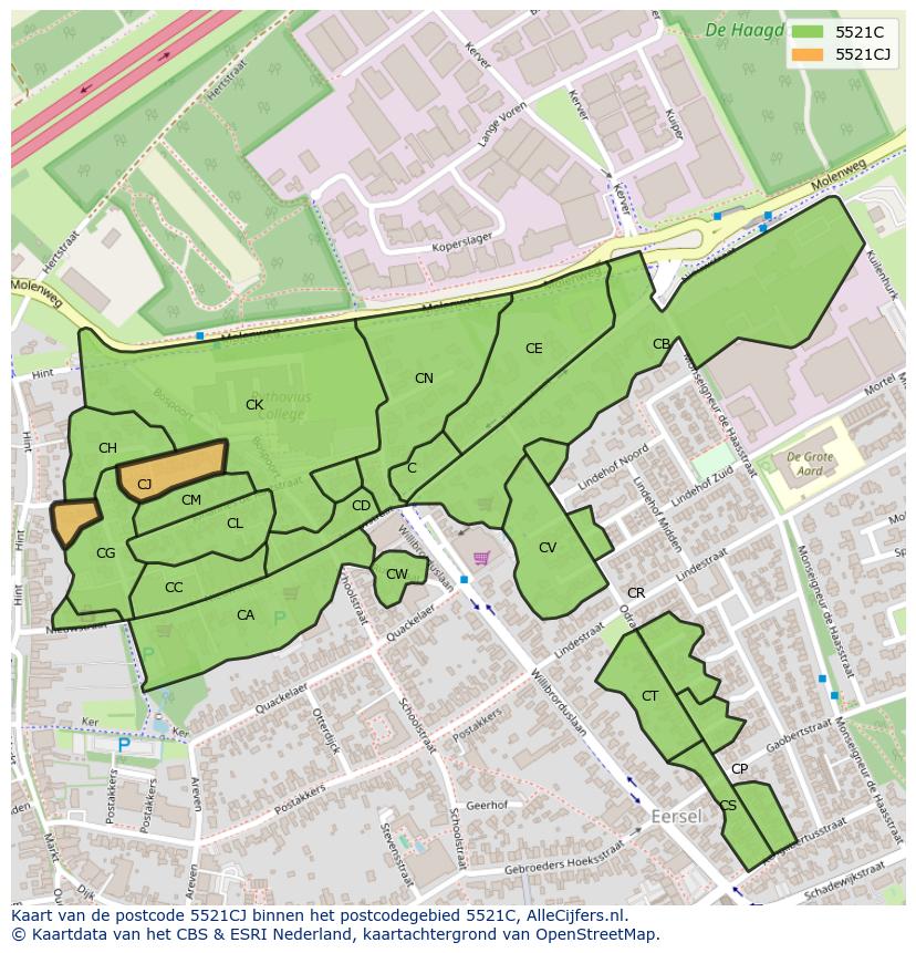 Afbeelding van het postcodegebied 5521 CJ op de kaart.