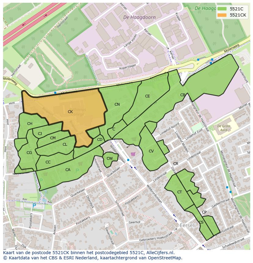Afbeelding van het postcodegebied 5521 CK op de kaart.