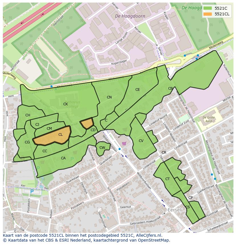 Afbeelding van het postcodegebied 5521 CL op de kaart.