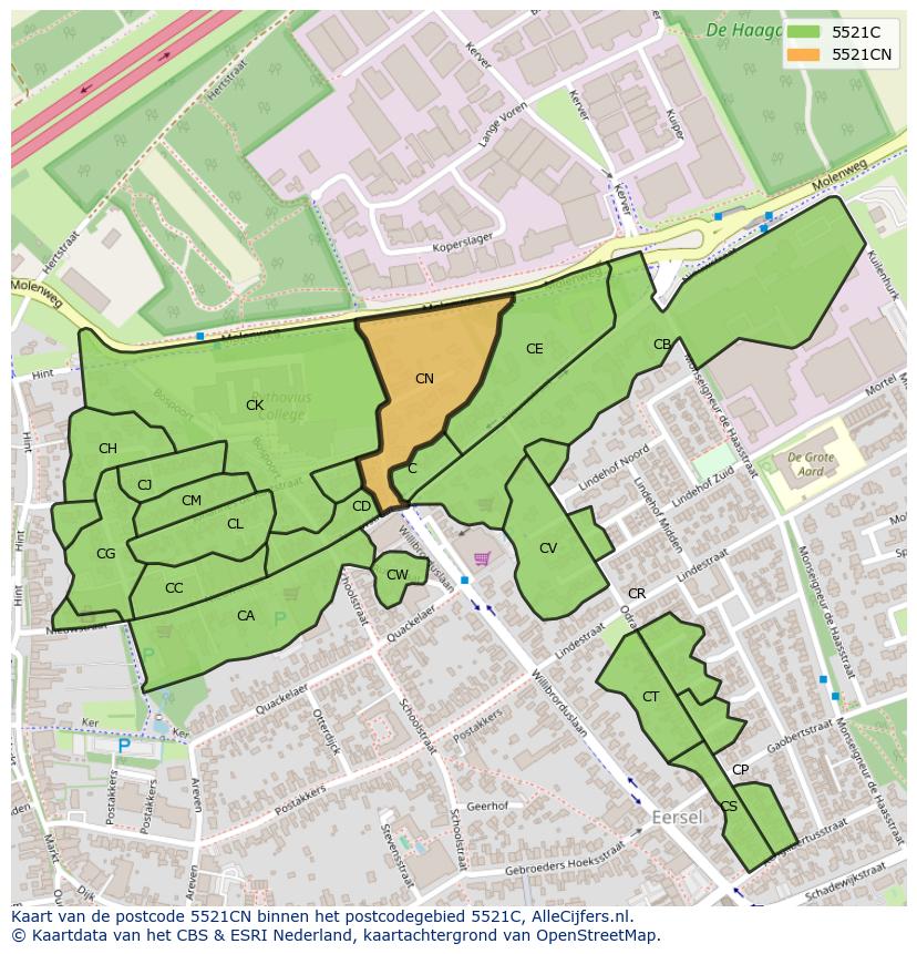 Afbeelding van het postcodegebied 5521 CN op de kaart.