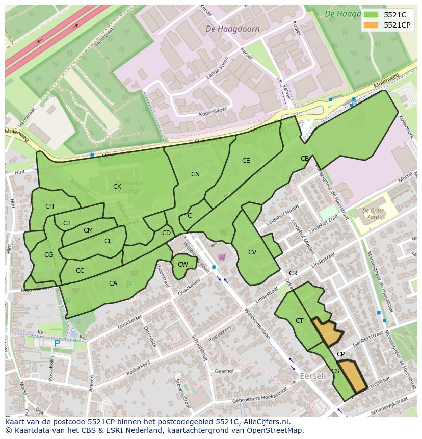 Afbeelding van het postcodegebied 5521 CP op de kaart.