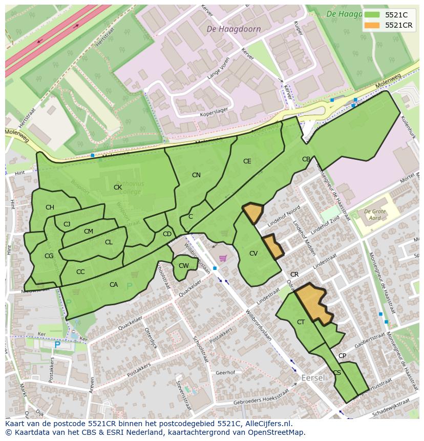 Afbeelding van het postcodegebied 5521 CR op de kaart.