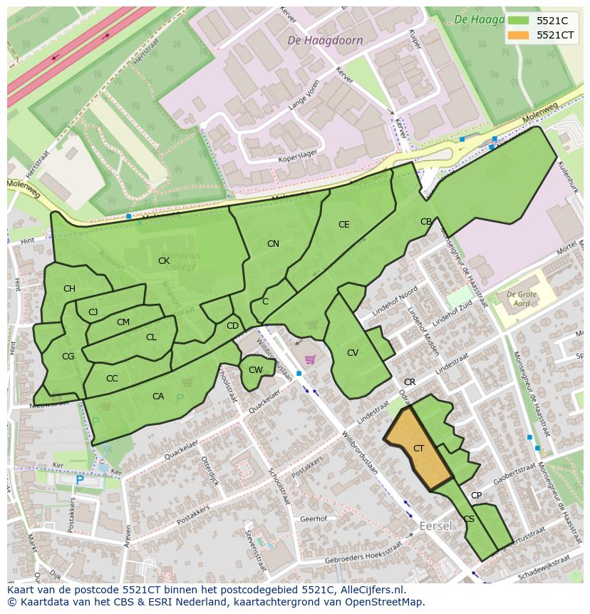 Afbeelding van het postcodegebied 5521 CT op de kaart.