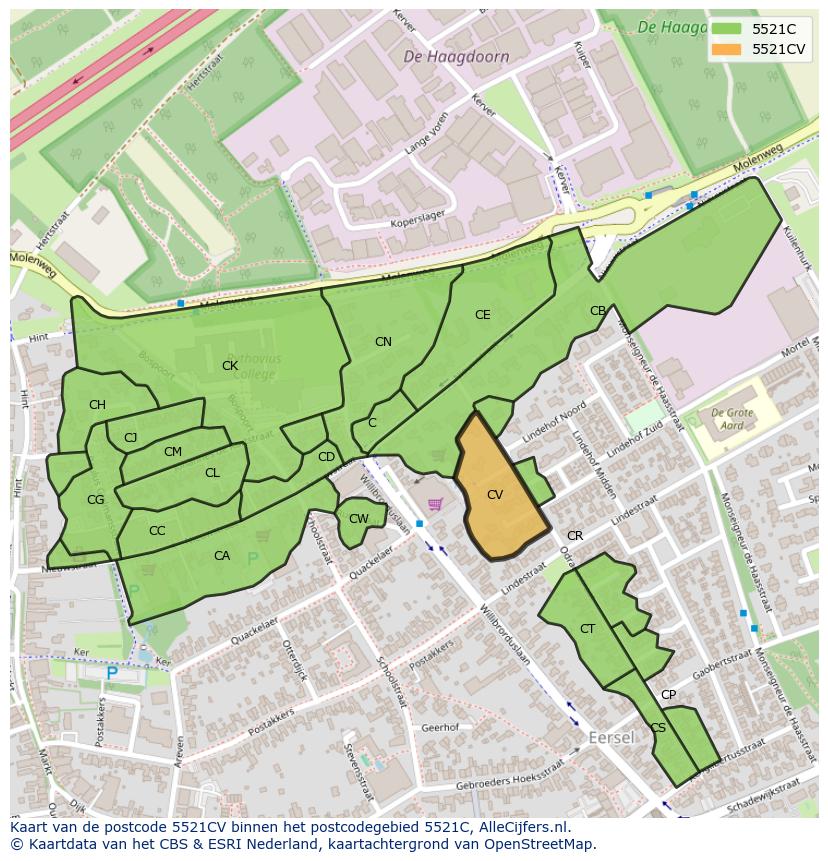 Afbeelding van het postcodegebied 5521 CV op de kaart.