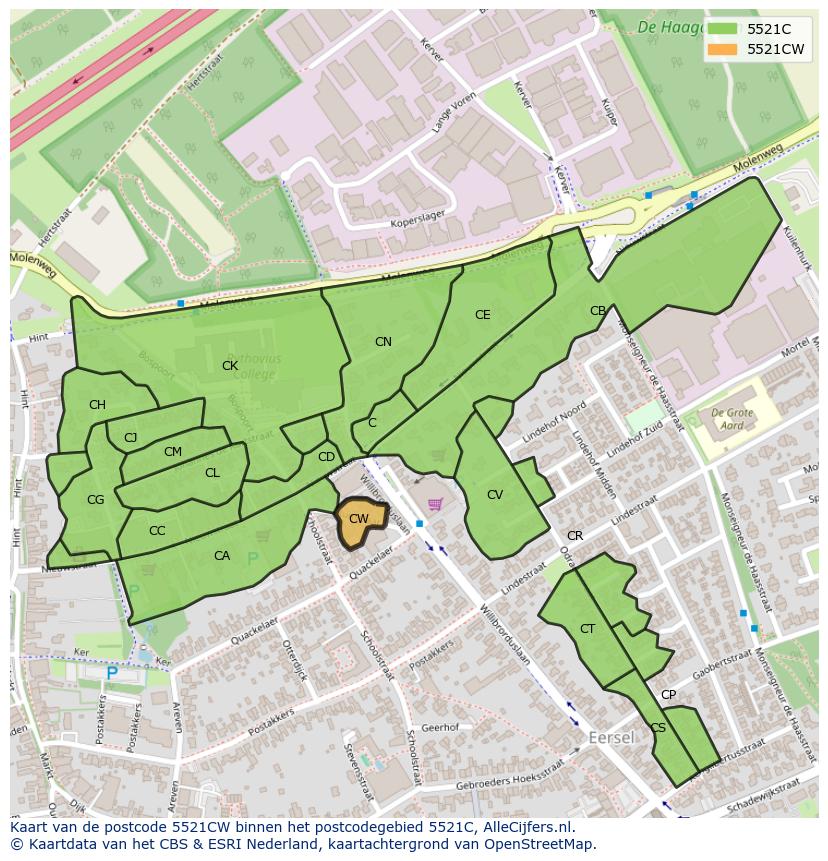 Afbeelding van het postcodegebied 5521 CW op de kaart.