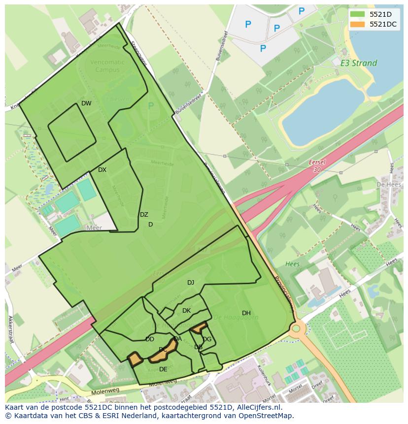 Afbeelding van het postcodegebied 5521 DC op de kaart.