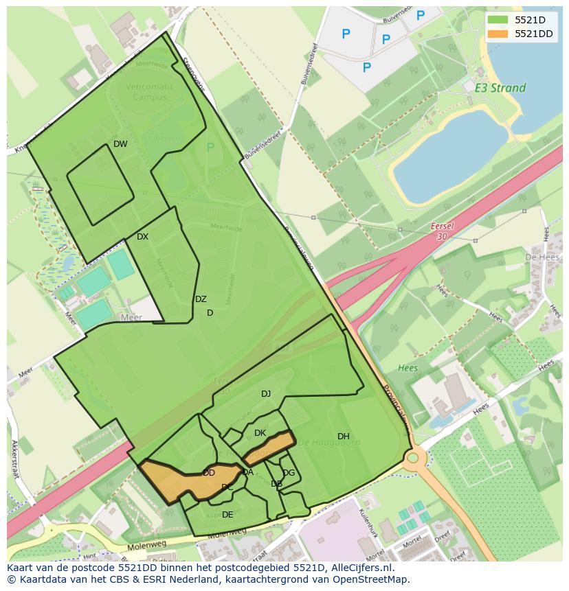 Afbeelding van het postcodegebied 5521 DD op de kaart.