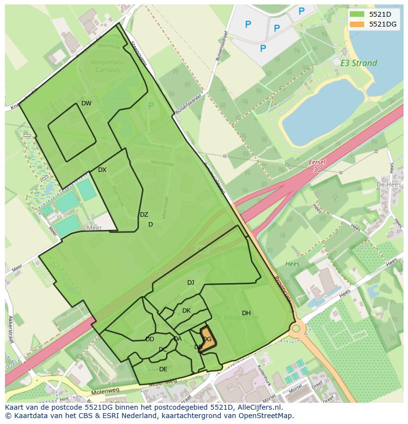 Afbeelding van het postcodegebied 5521 DG op de kaart.