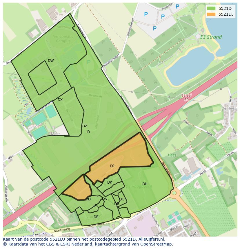 Afbeelding van het postcodegebied 5521 DJ op de kaart.