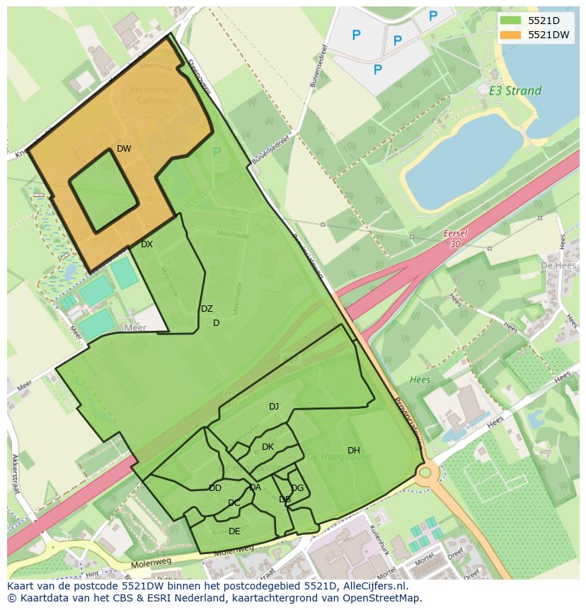 Afbeelding van het postcodegebied 5521 DW op de kaart.
