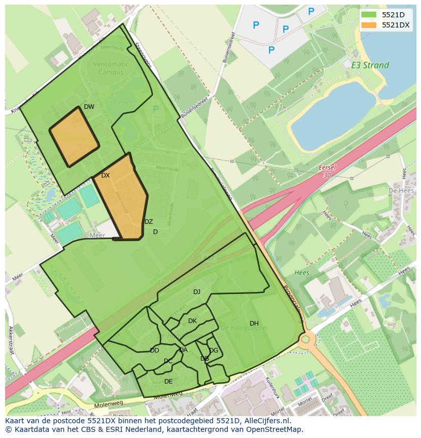 Afbeelding van het postcodegebied 5521 DX op de kaart.